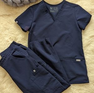 FIGS navy yola scrub pant XS petite + casma navy top XXS